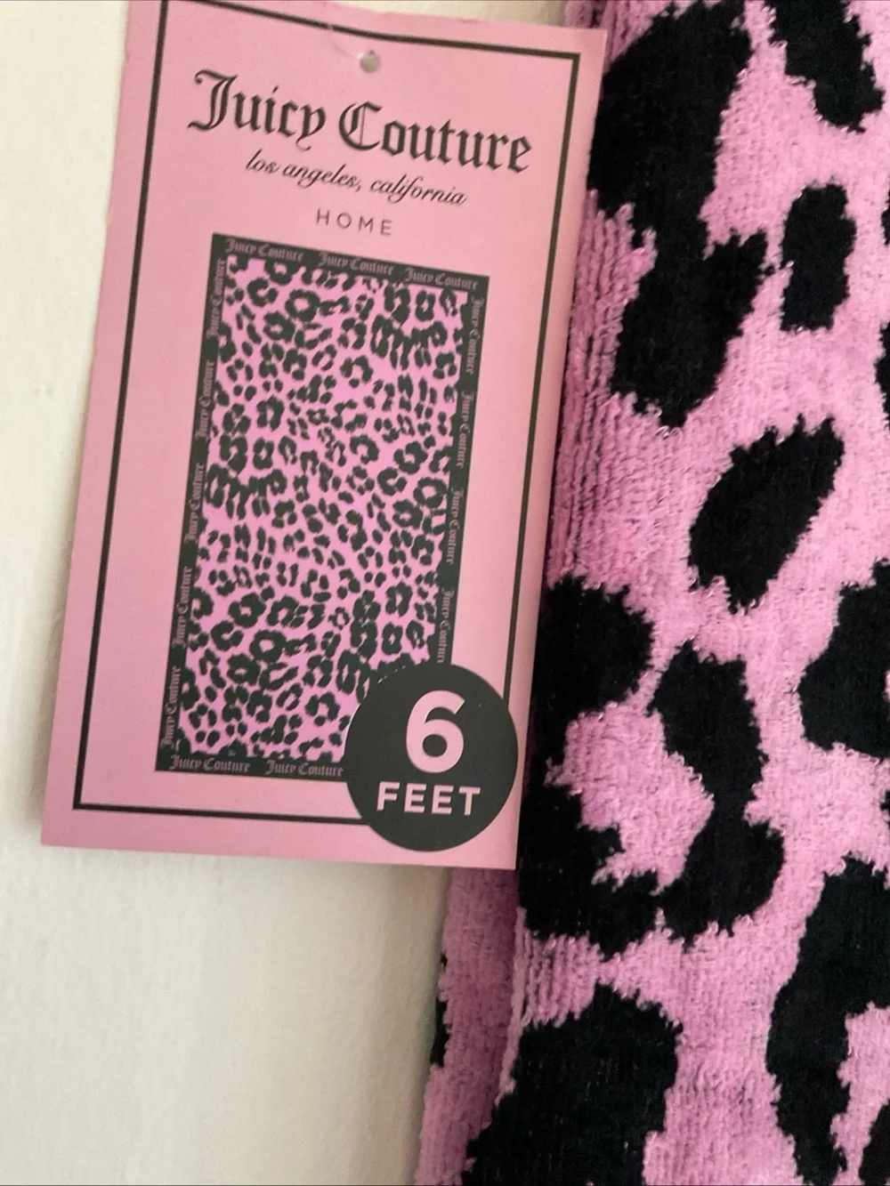 JUICY COUTURE PINK BLACK LEOPARD PRINT 6 FEET BEACH POOL TOWEL NWT